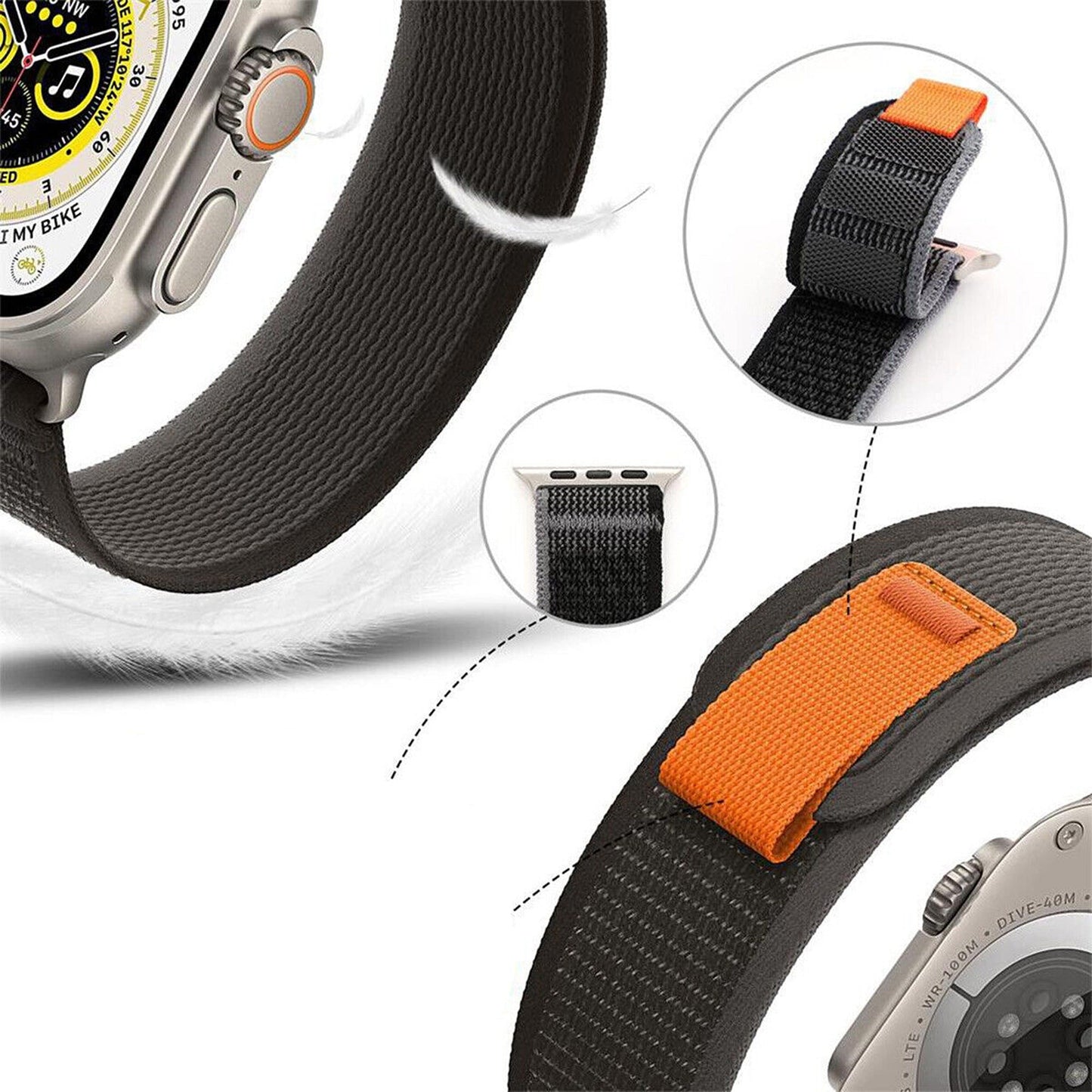 Black Grey Trail Loop Band Strap For Watch Band Strap IWatch Series SE 9 8 7 6 5 40 41 44 45 Ultra