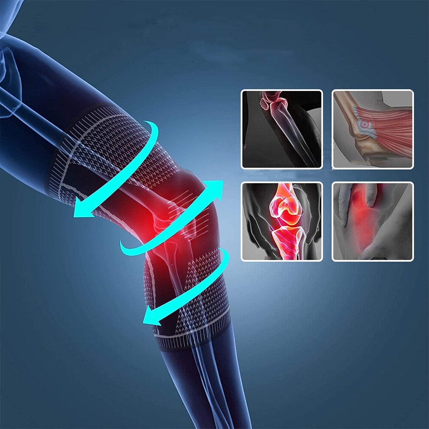Black Silicone Knee Compression Sleeve Sports Support Brace