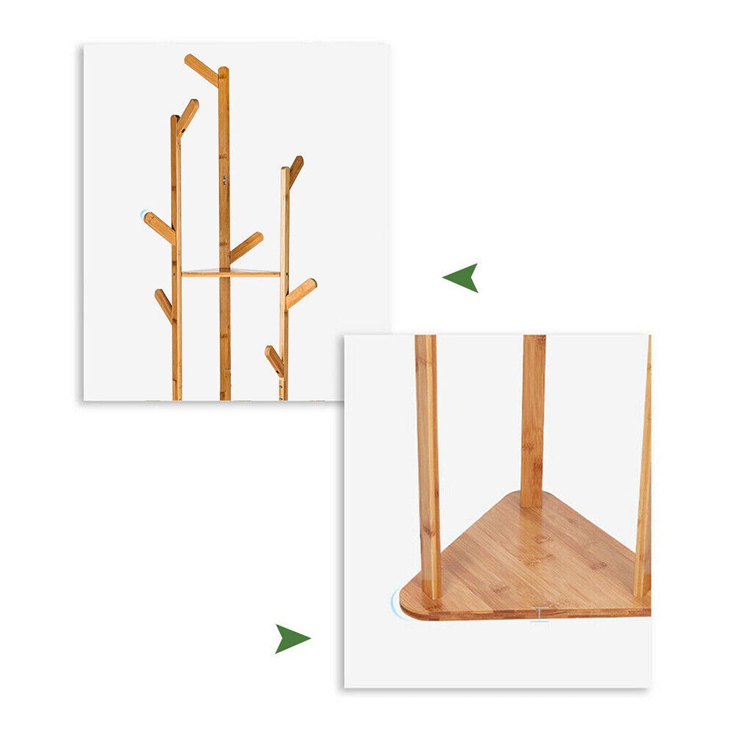 Wooden Coat Rack with 3 Tiers and 9 Hooks