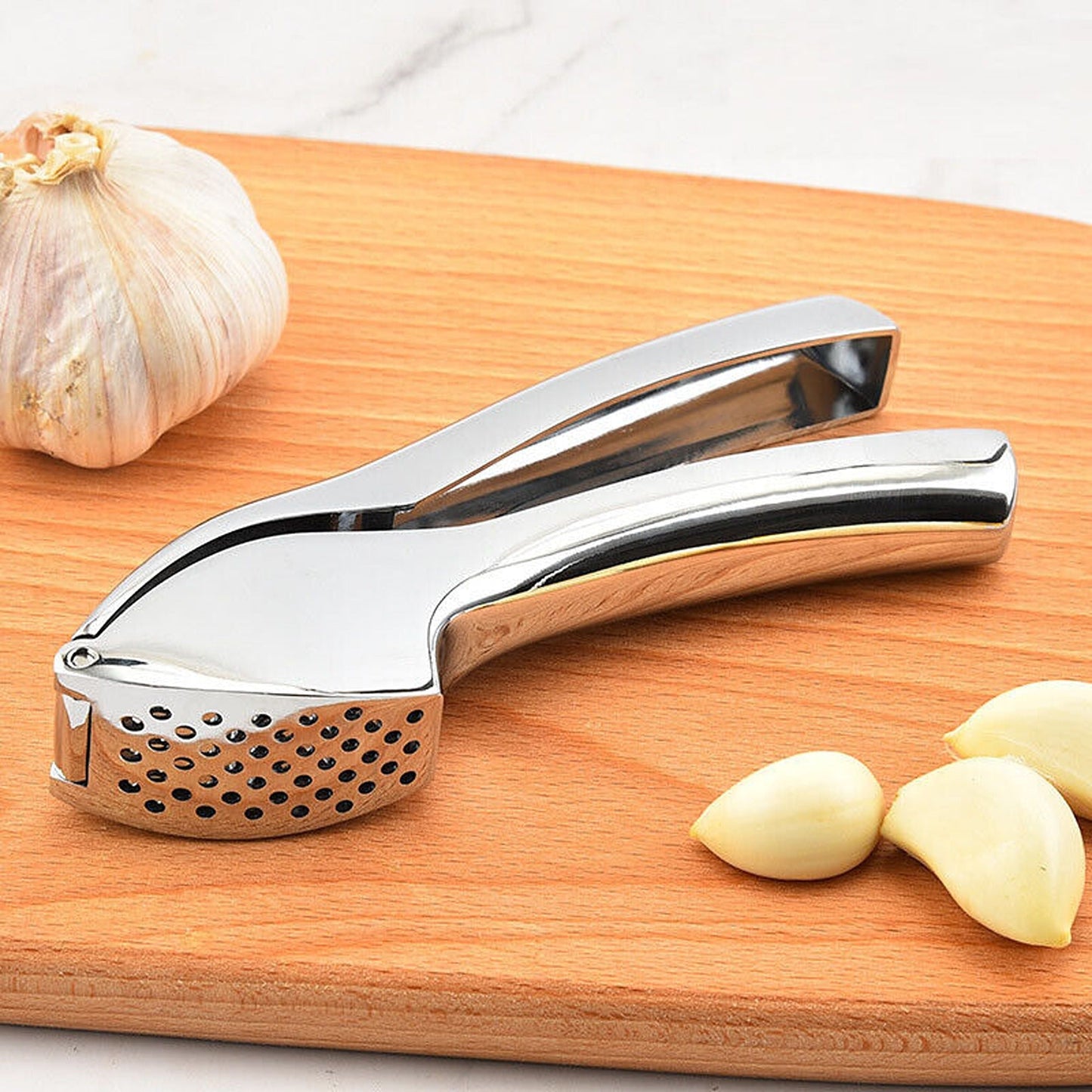 Silver Stainless Steel Garlic Press Crusher Kitchen Mincer Tool