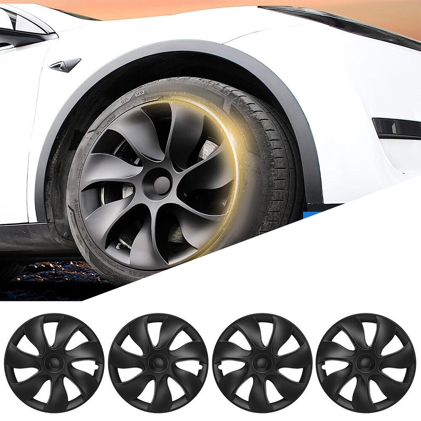 Matte Black Hub Caps for 2021-2023 Tesla Model Y 19inch 4pcs