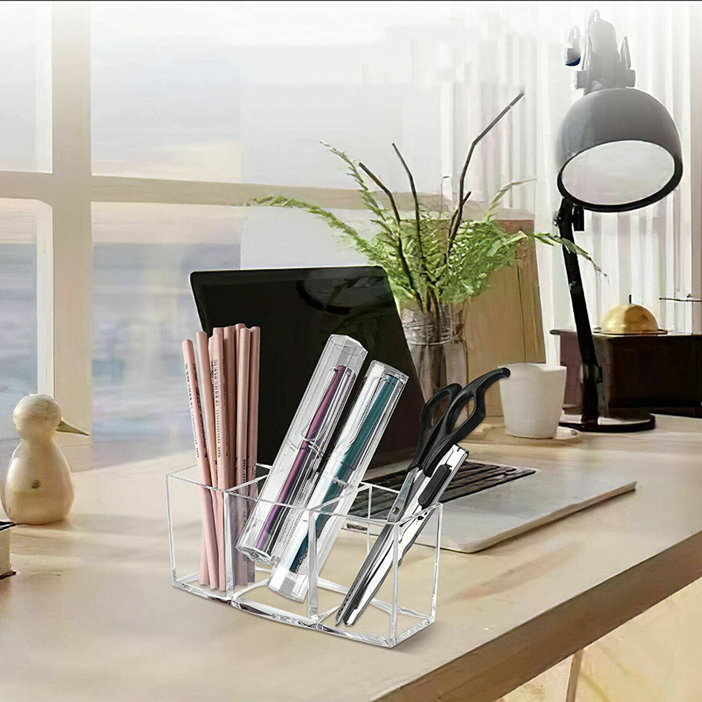 Acrylic Makeup Brush Holder with 3 Compartments for Cosmetic Storage