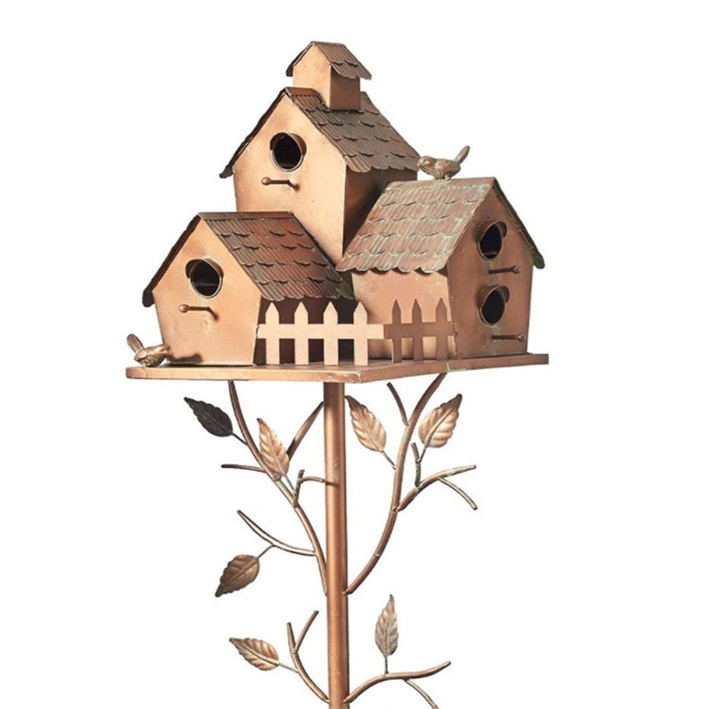 Outdoor Metal Birdhouse Art Stake Rustic Garden Yard Bird House Stand