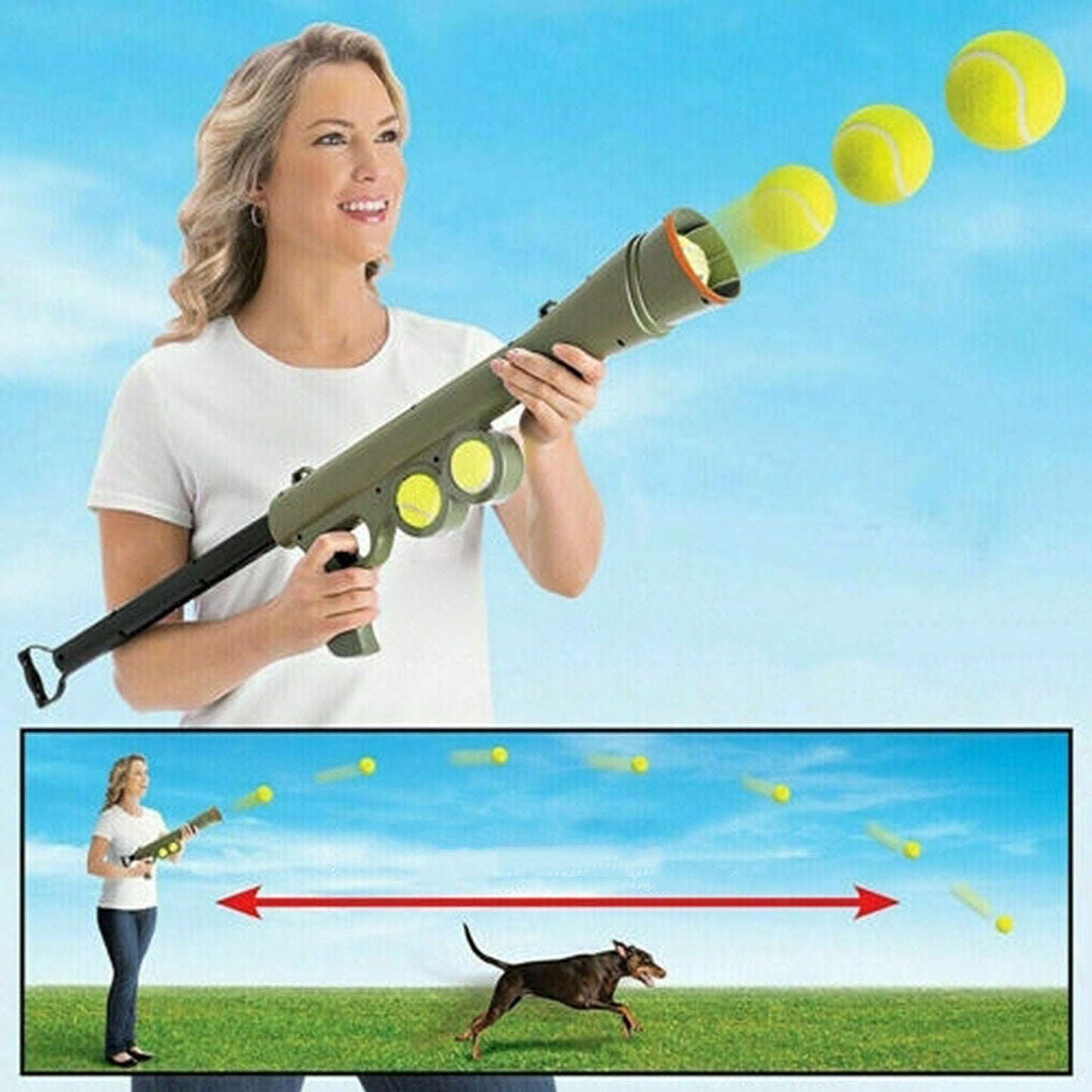 Dog Fetch Toy Tennis Ball Gun Launcher Pet Interactive Outdoor Play