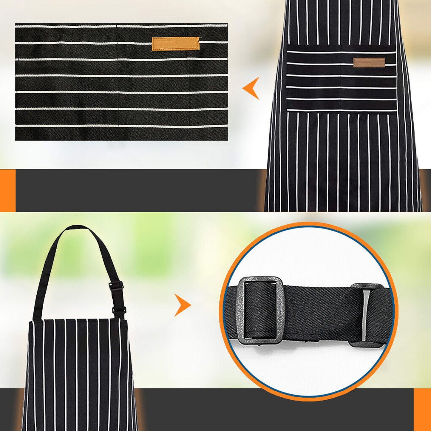 Neck Adjustable Chef Apron with 2 Pockets for Kitchen BBQ