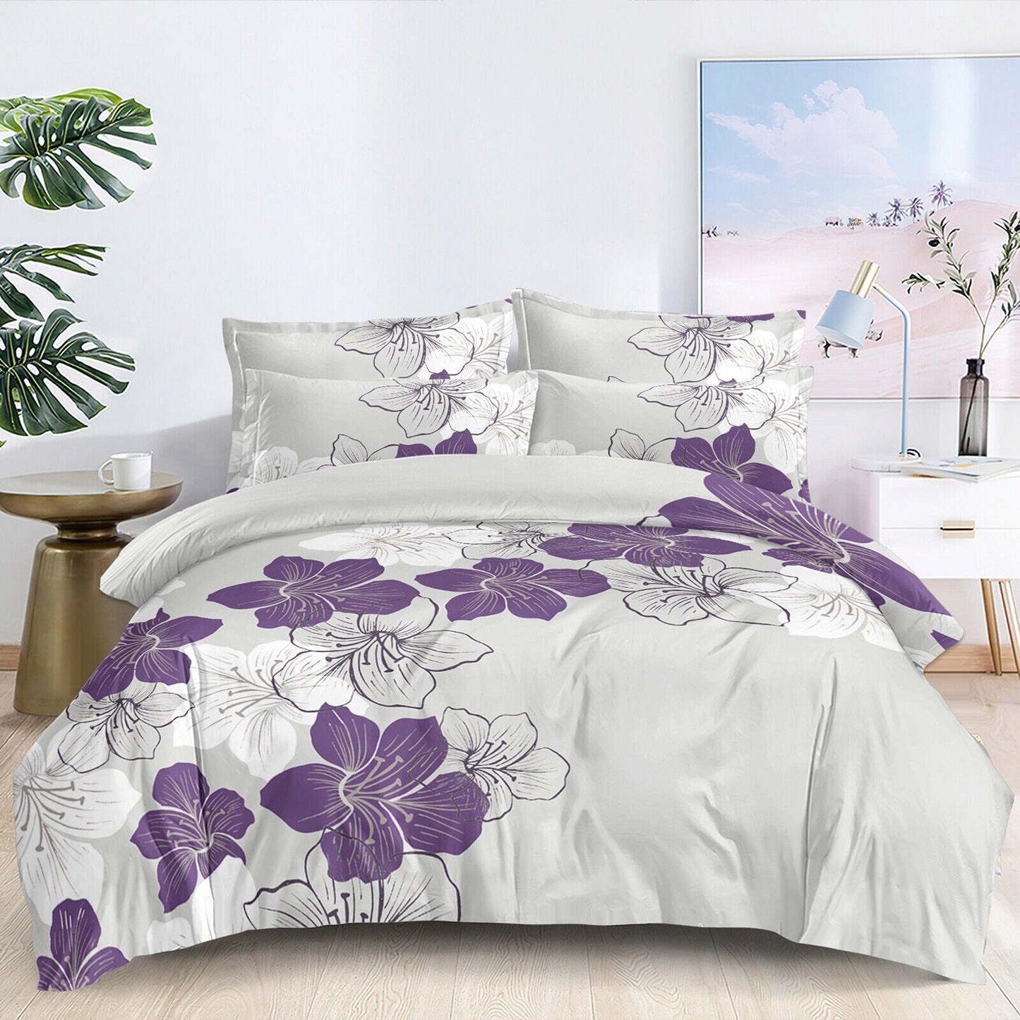 Purple Floral Bedding Duvet Quilt Cover Set Double Queen King Size