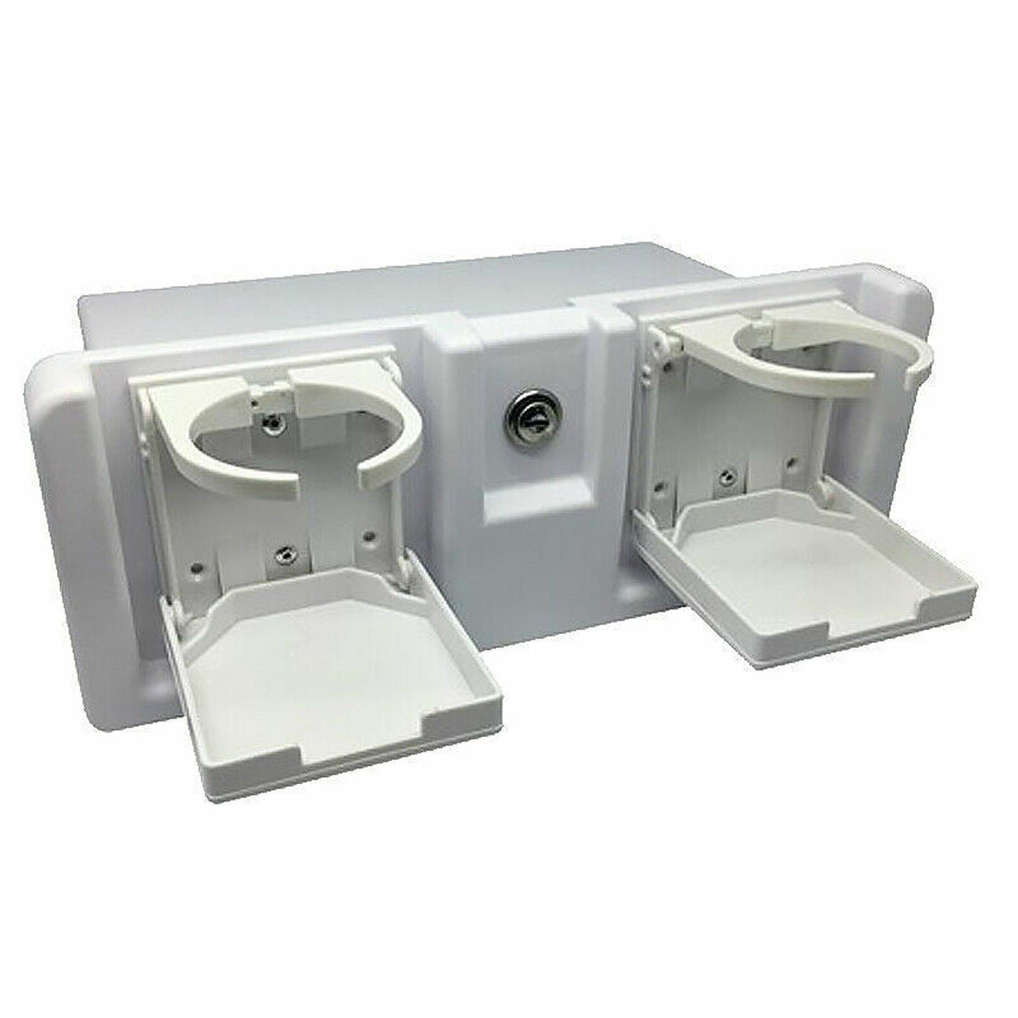 Deluxe White Recessed Storage Glove Box with Drink Holders and Lock for Boats