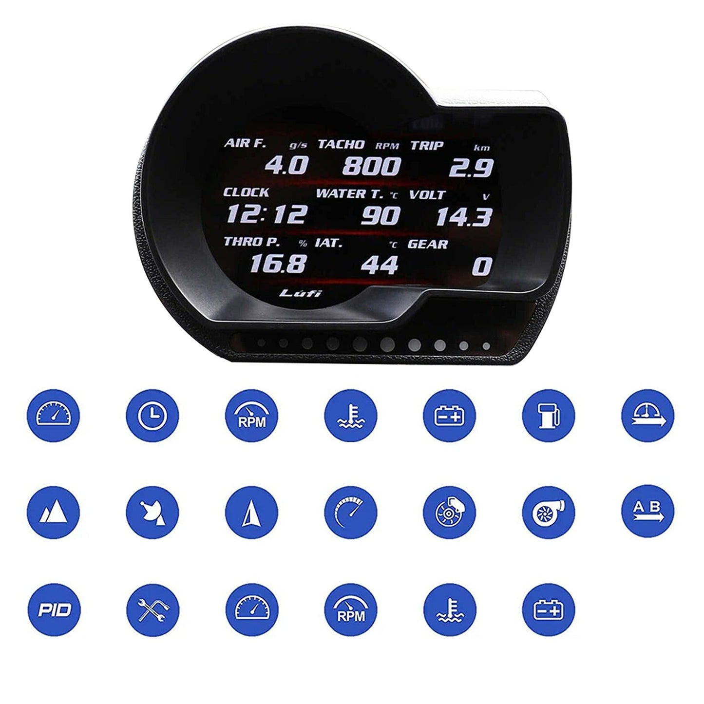 Lufi XF2 Multi-Functional OBD2 Gauge with Boost Water Oil Temp and Scanner