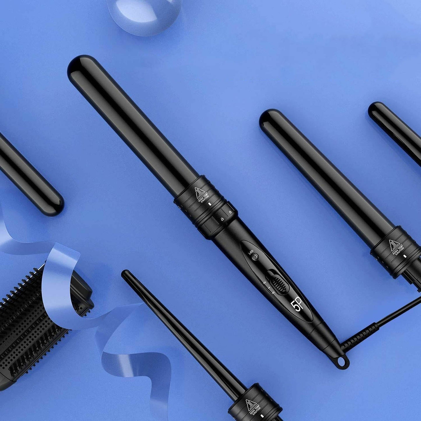 Ceramic Curling Iron Set 5-in-1 Interchangeable Wands for Styling