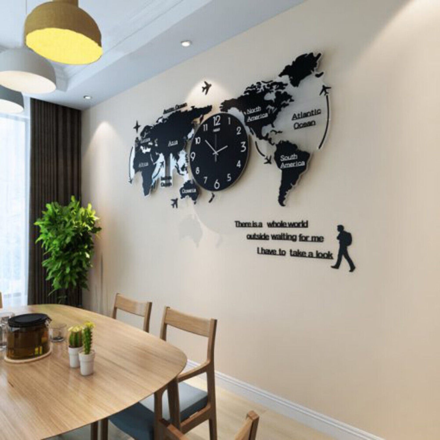 Ultra Quiet Large 3D Wall Clock Acrylic Watch World Map Decor