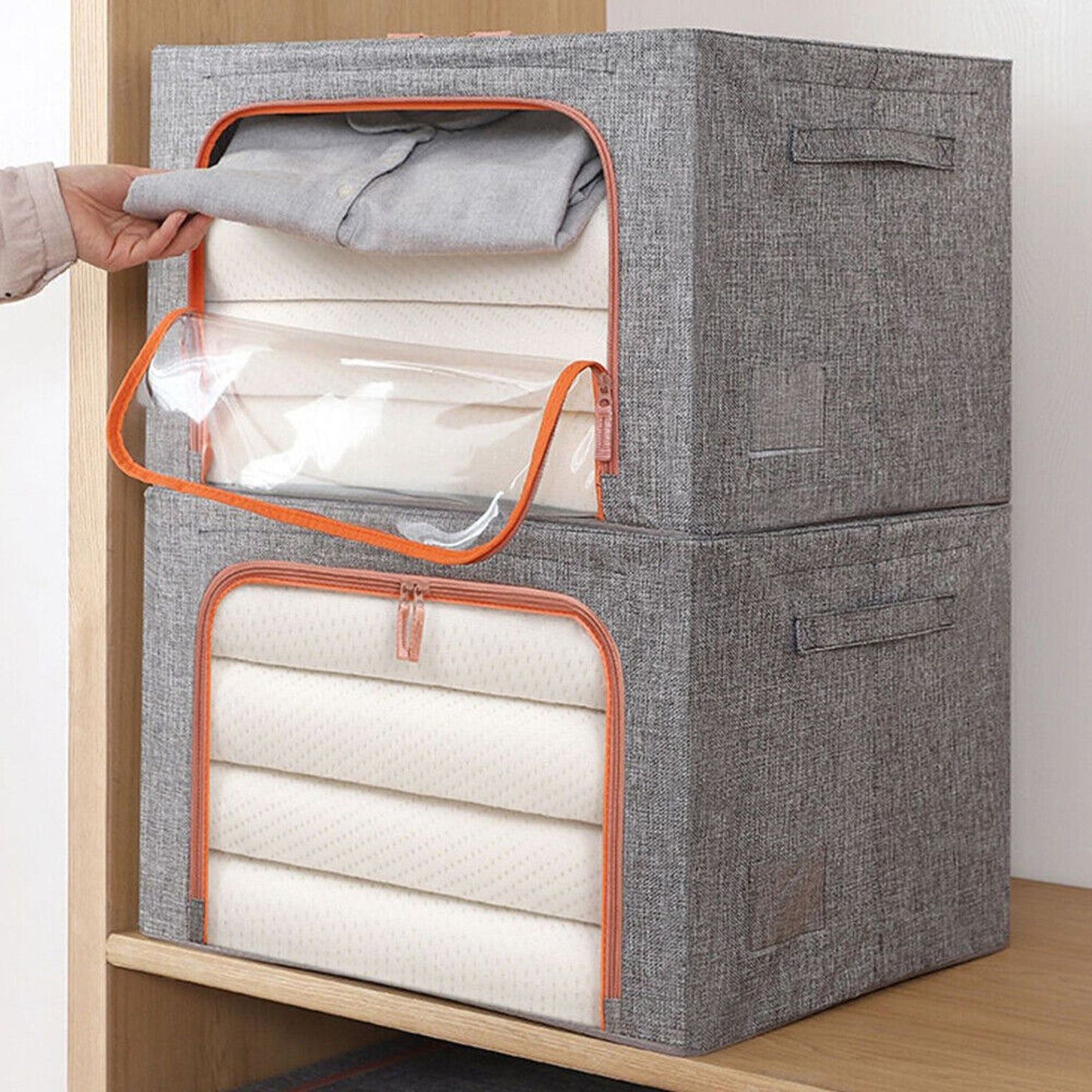 Foldable Storage Box with Crushed Steel Frame Clothes Quilt Toys Organizer