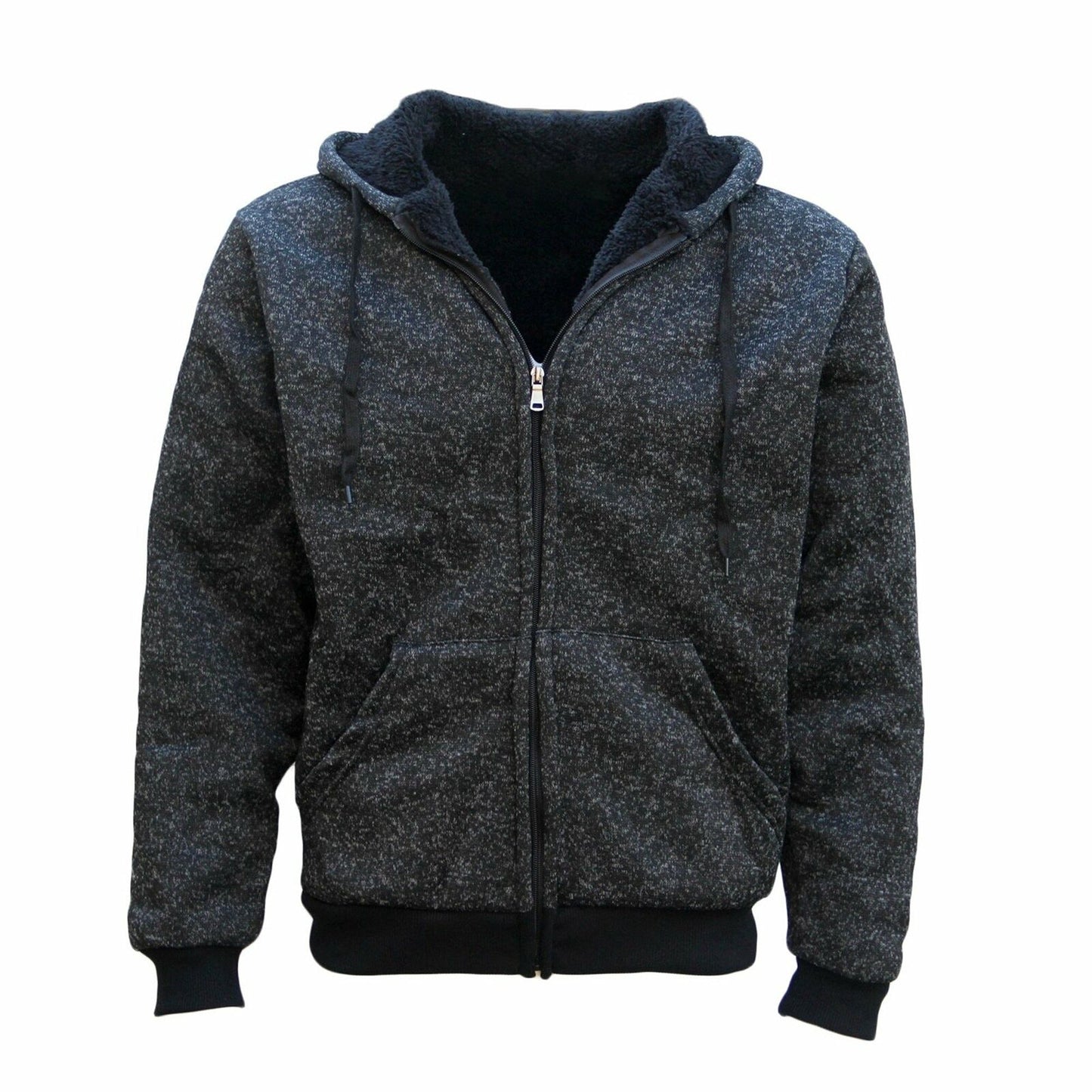 Black Thick Zip Up Hooded Hoodie with Winter Sherpa Fur Men Jumper Coat