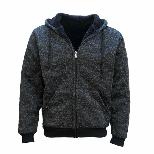 Black Thick Zip Up Hooded Hoodie with Winter Sherpa Fur Men Jumper Coat