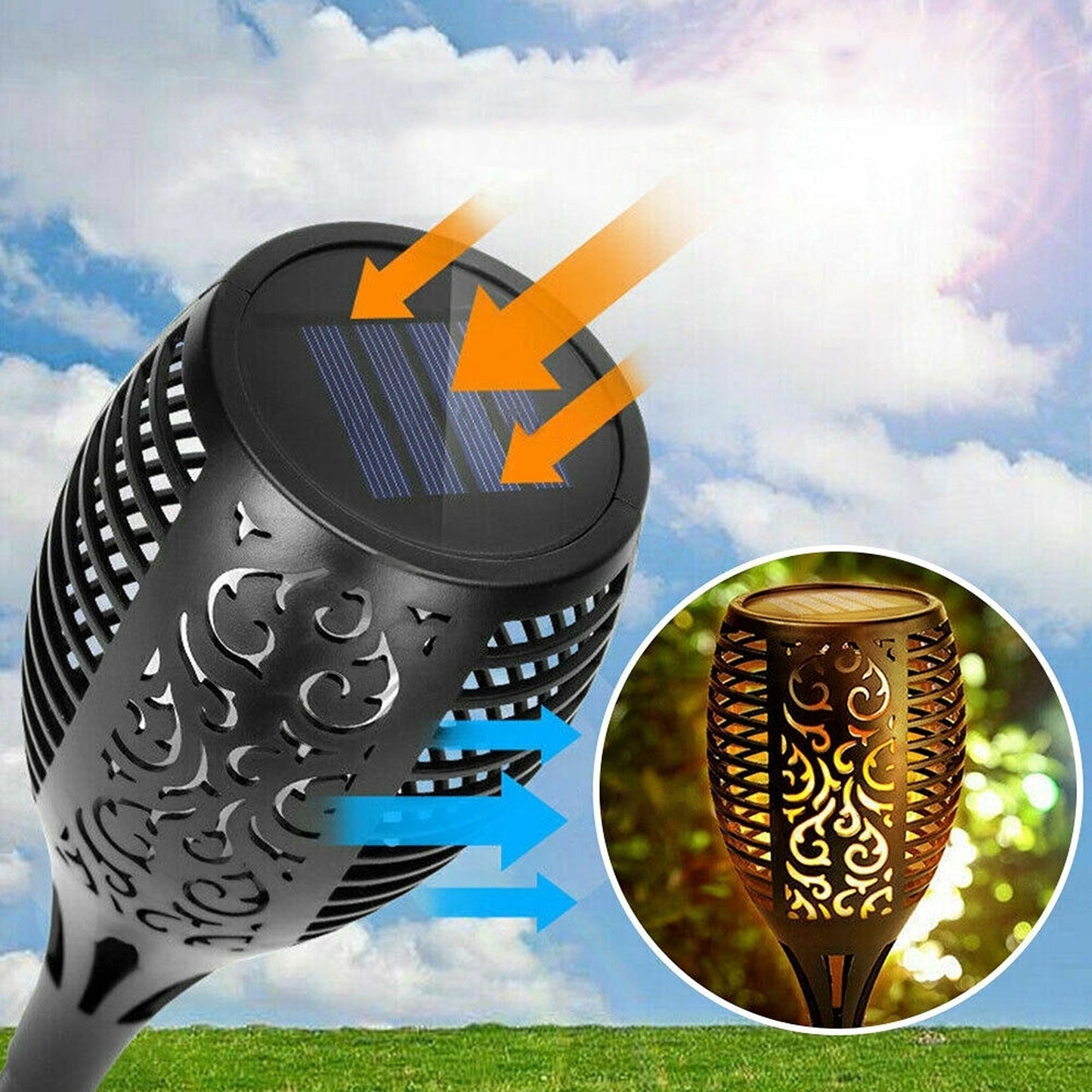 Garden Waterproof Flickering Dancing Flame Solar Torch Light Lantern Lamp