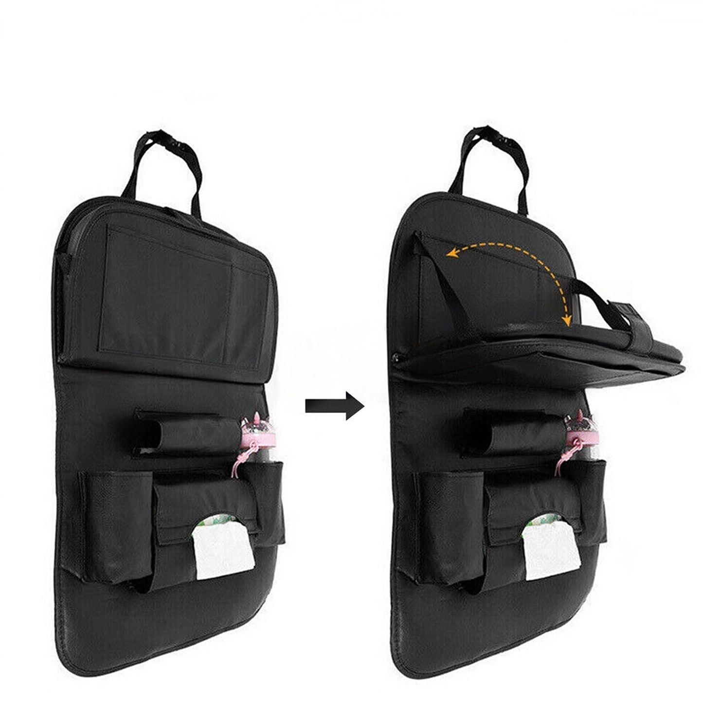 Leather Travel Car Seat Organizer Foldable Back Storage with iPad Tray