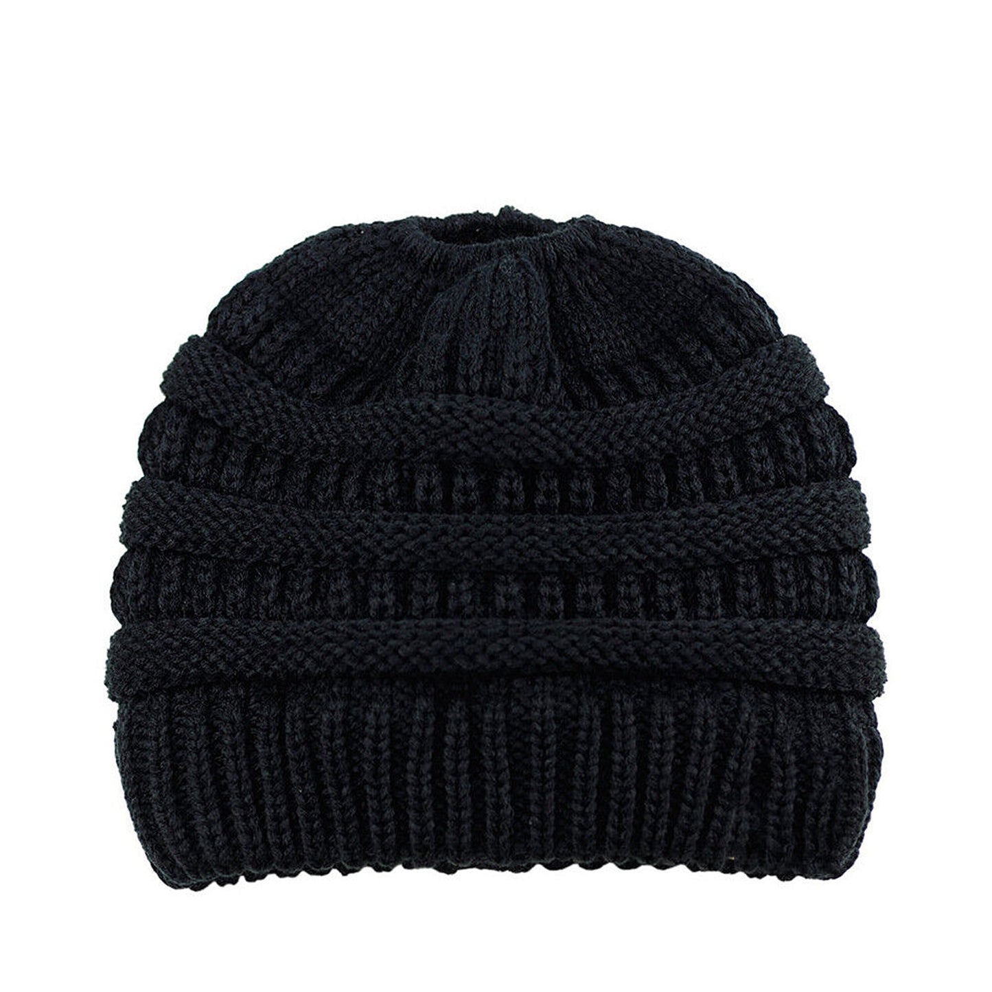 High Bun Ponytail Beanie for Women Soft Stretch Cable Knit Crochet Hat