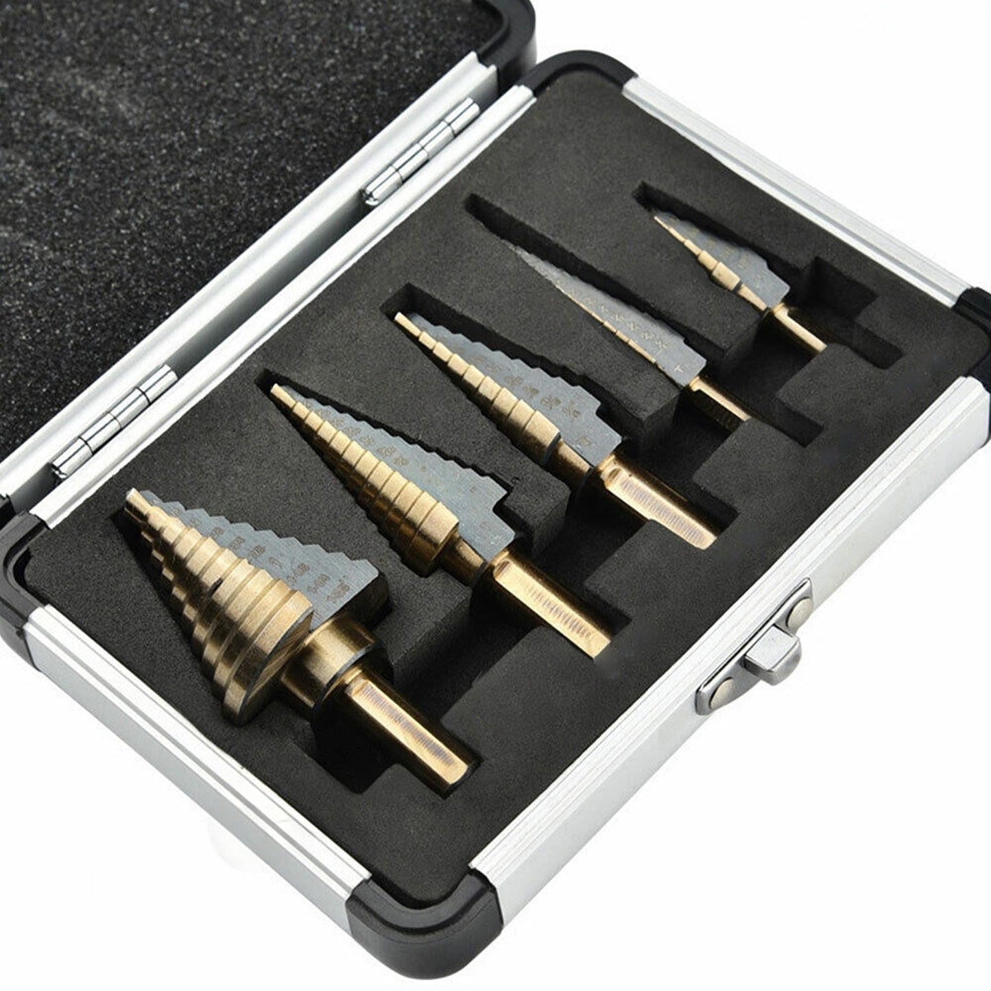 5pcs HSS Step Drill Bit Set Titanium Steel Cone Hole Cutter with Aluminum Case