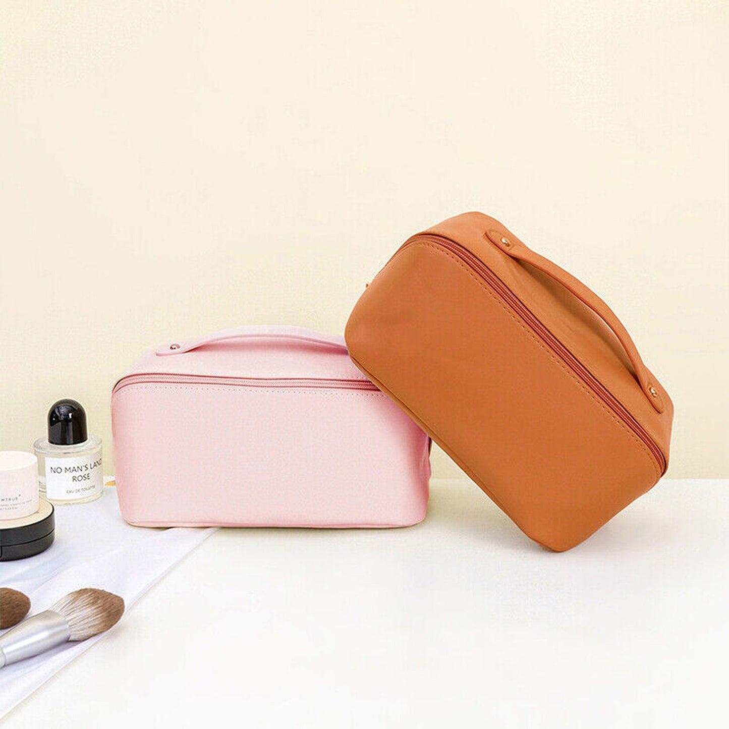 Large Travel Cosmetic Makeup Bag with Organizers and Brush Slots