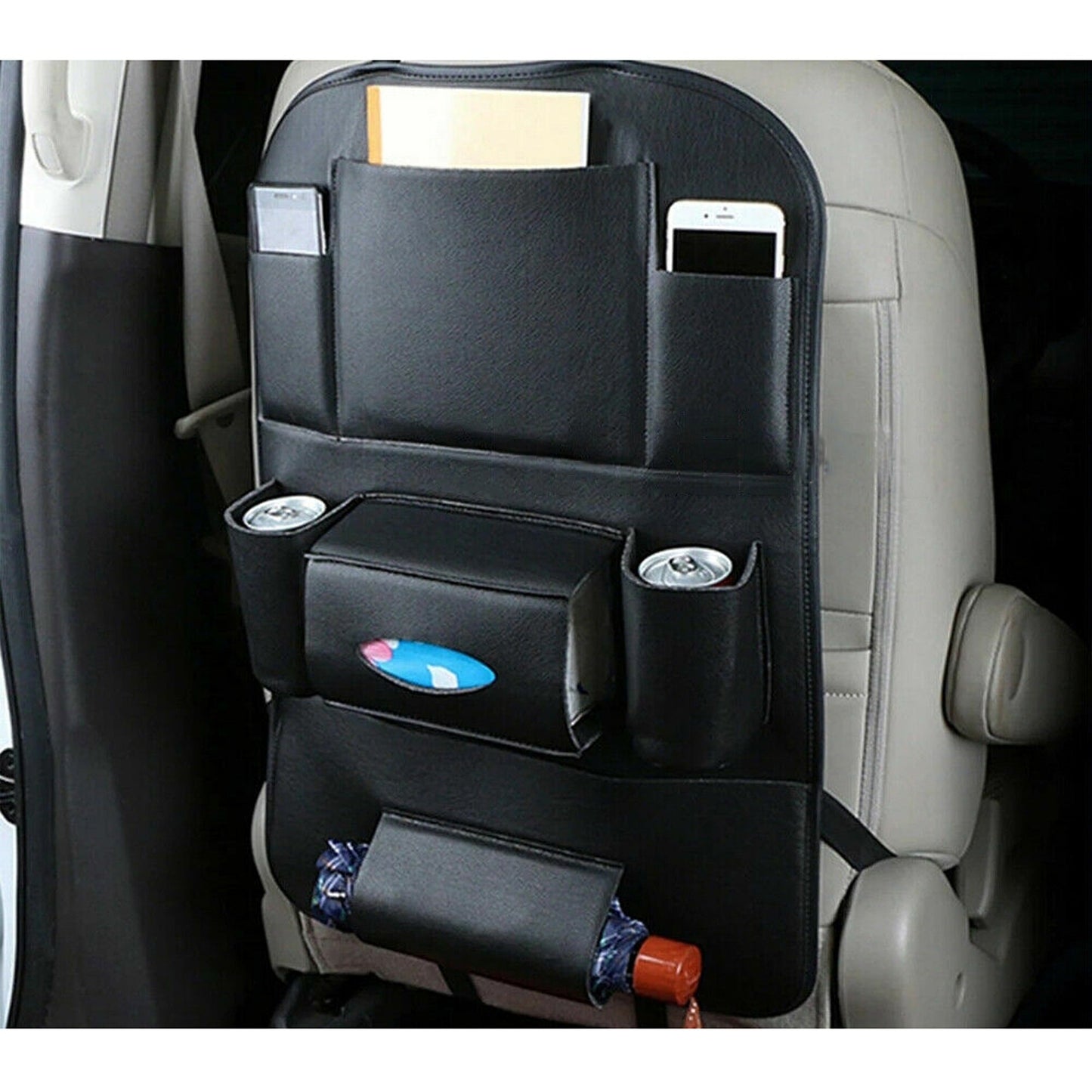 Leather Organizer for Car Back Seat Foldable Table Tray with Storage