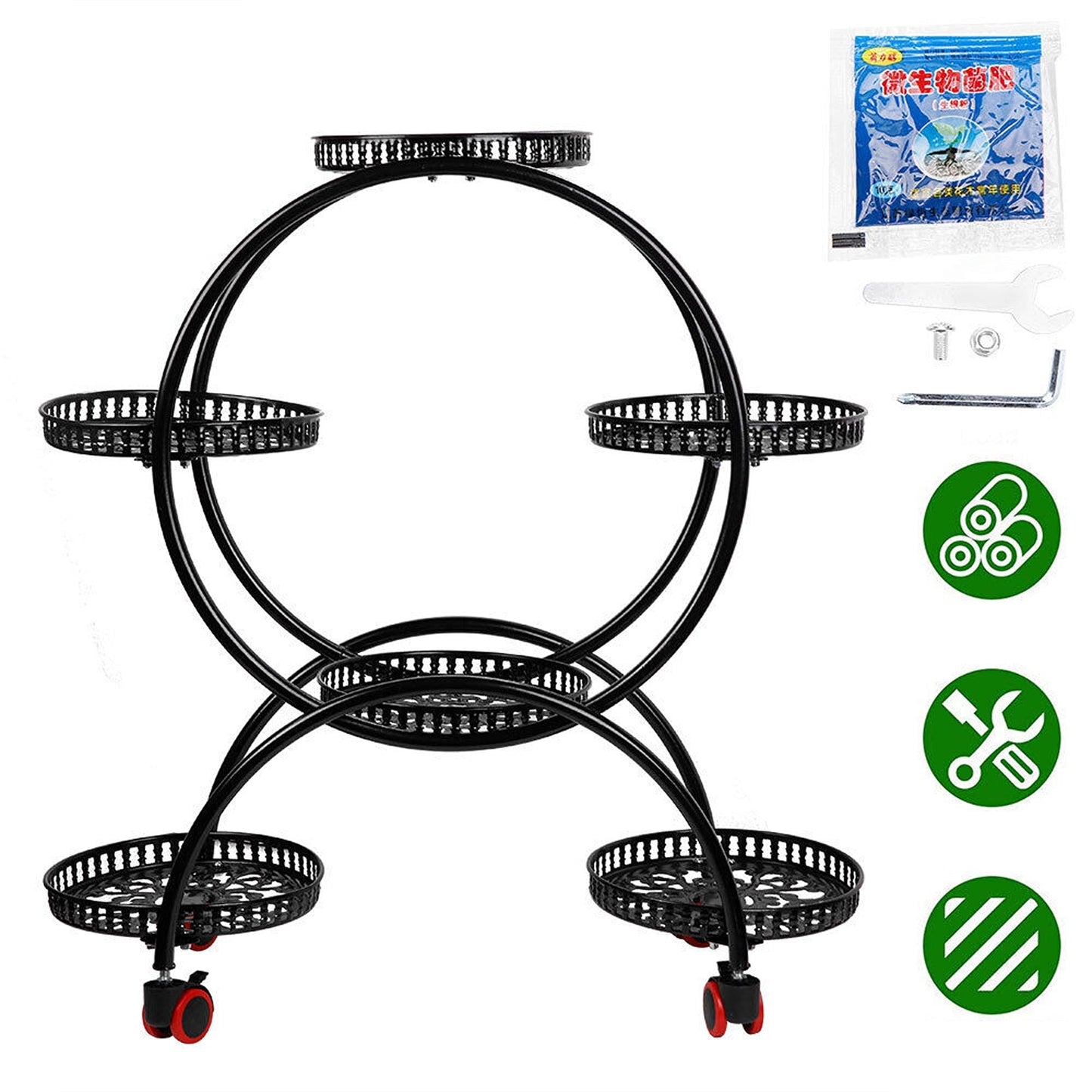 Plant Stand with 6 Pot Holders on Wheels for Easy Moving Indoors 4 Layer