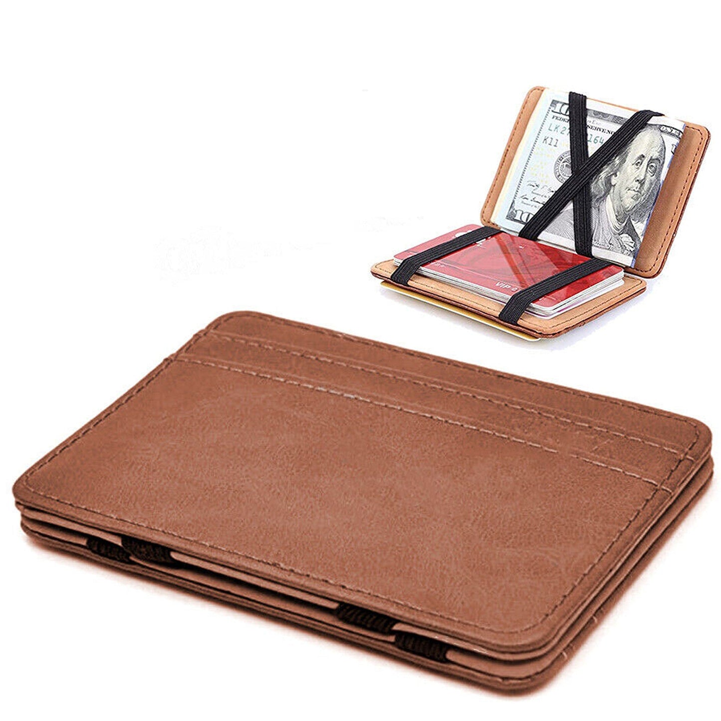 Slim RFID Blocking Leather Wallet with Magic Flip and Money Clip