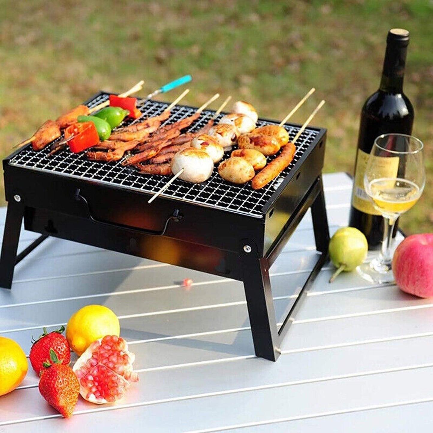 Foldable and Portable Charcoal BBQ Grill for Outdoor Picnics