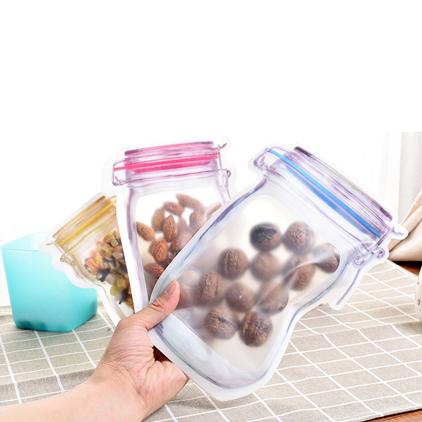 Mason Jar Pattern Reusable Stand-Up Zip Lock Food Storage Bags