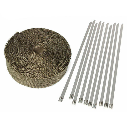 Heat Resistant Titanium Exhaust Wrap 10M with Stainless Steel Ties 2000F