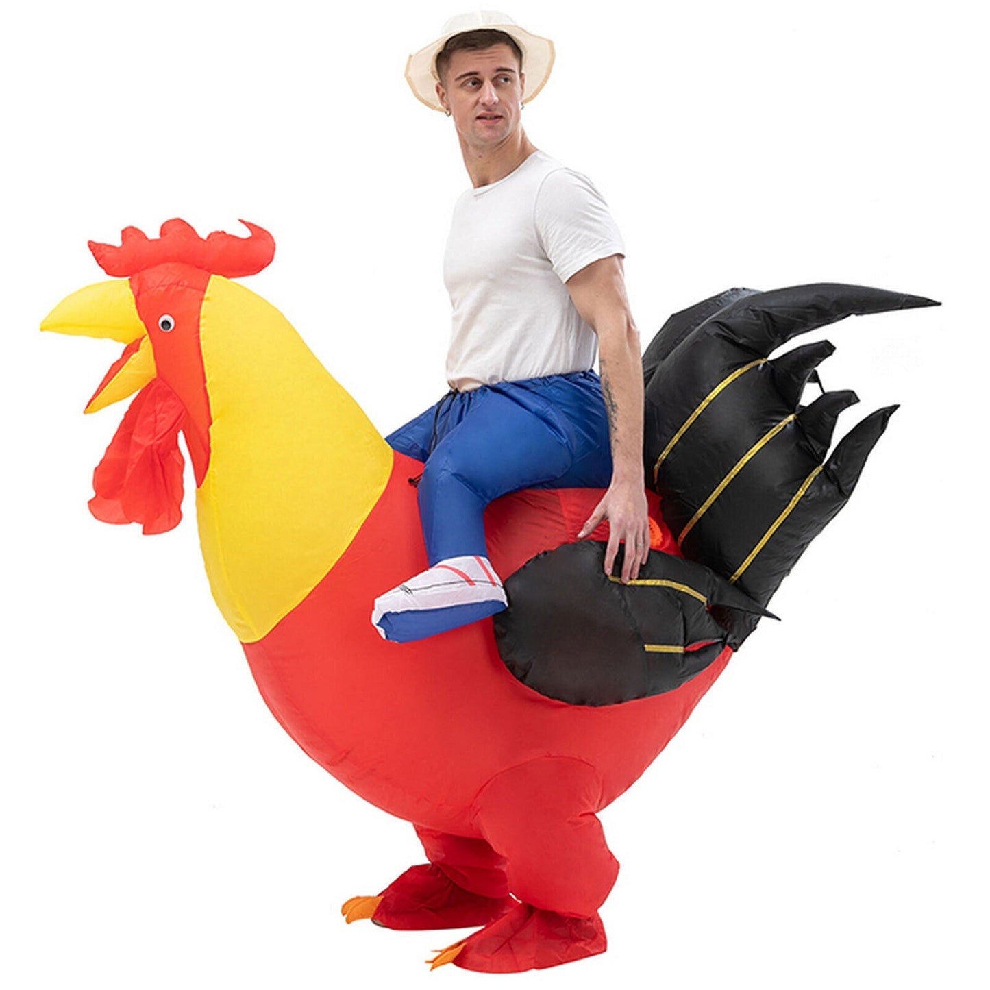 Inflatable Red Rooster Costume for Parties Blow Up Chicken Zoo Mascot