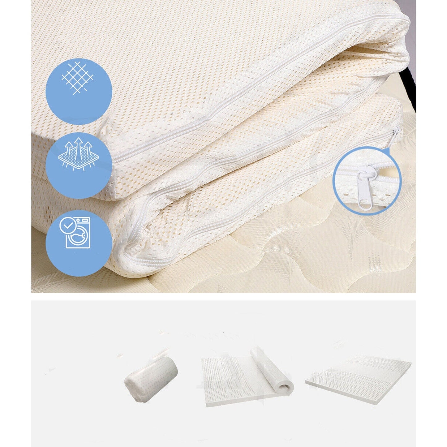 Natural Foam Queen Size Latex Mattress Topper with 7 Zone Support 5cm
