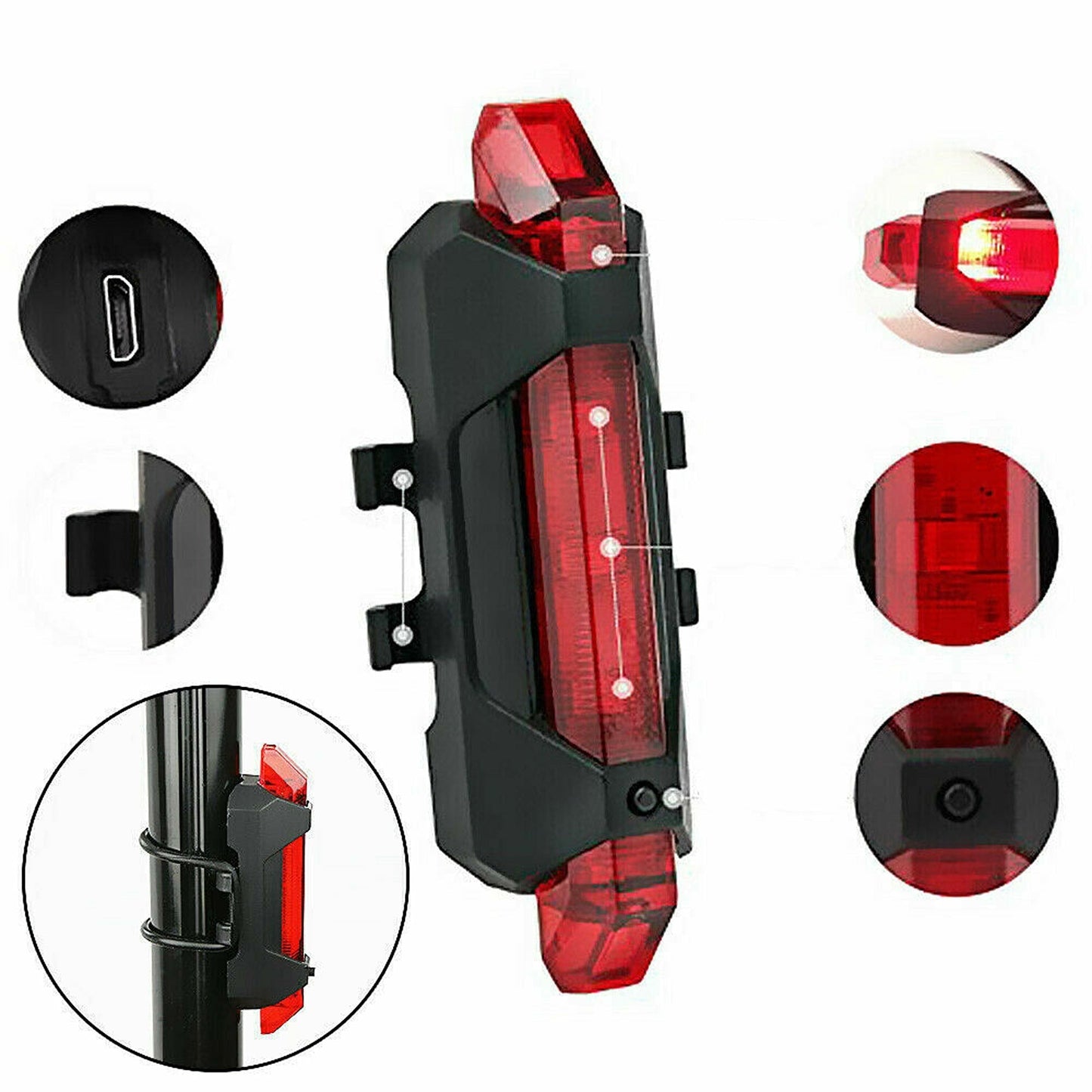 USB Rechargeable LED Bicycle Headlight Waterproof Cycle Front and Rear Light