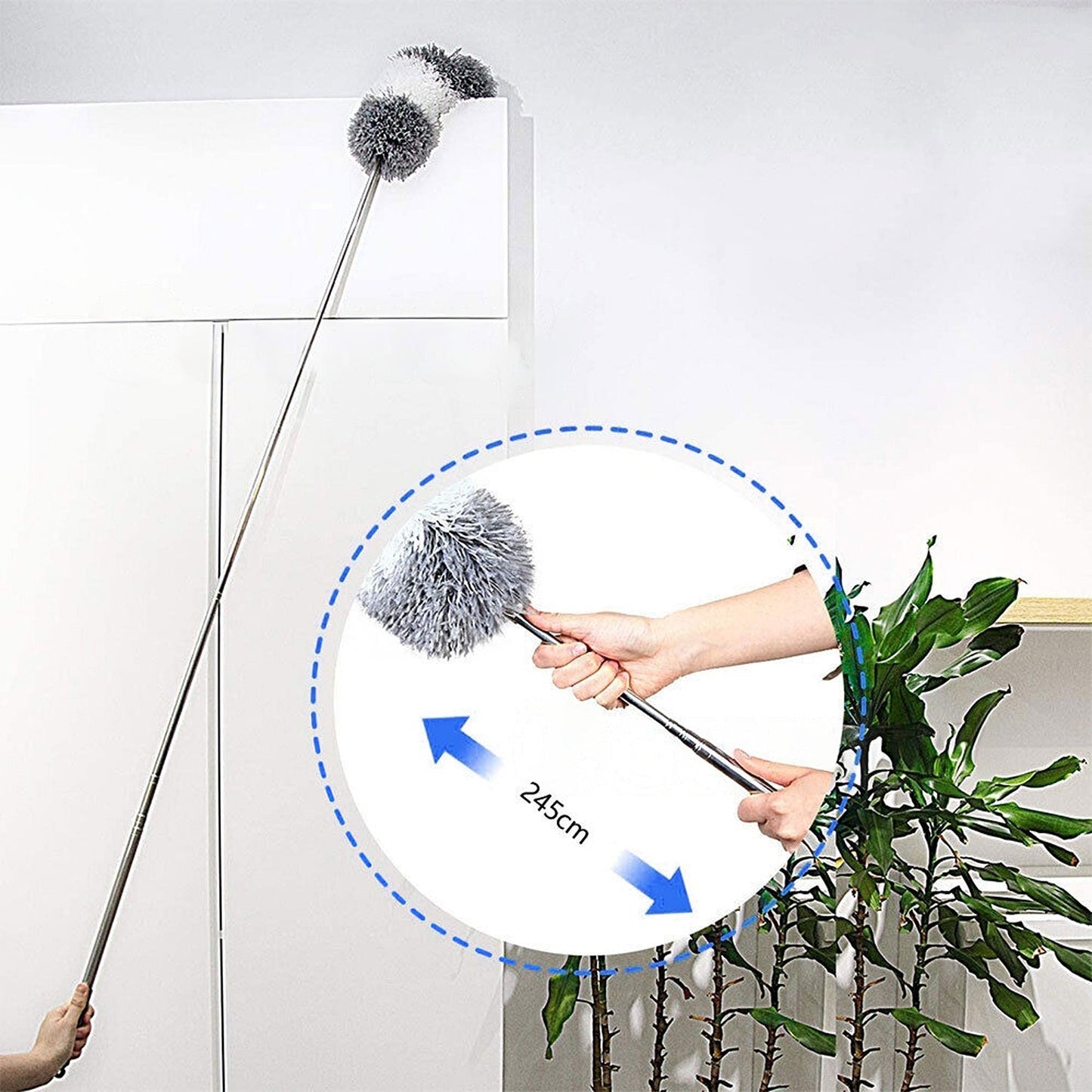 Magic Telescopic Static Feather Duster Long Handle Dust Brush 245cm