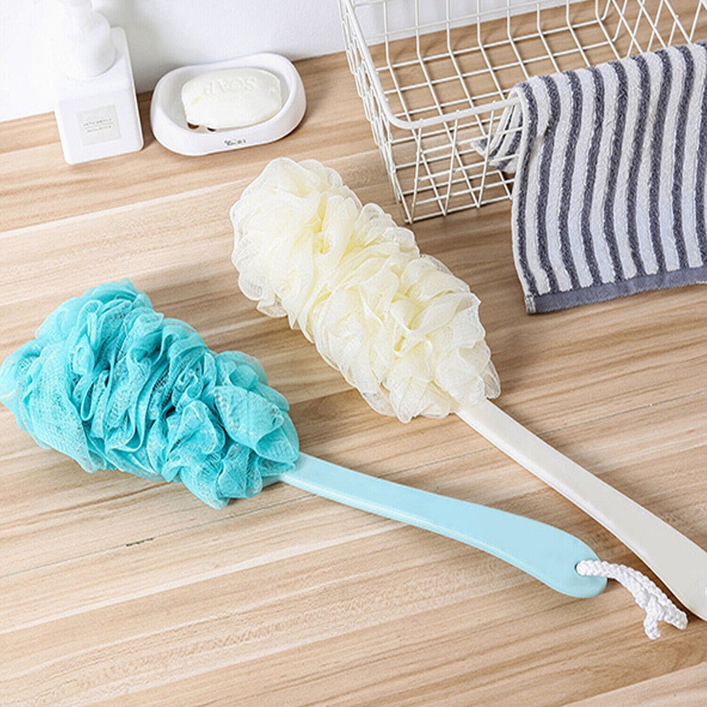 Soft Mesh Long Handle Bath Brush Back Scrubber Body Puff