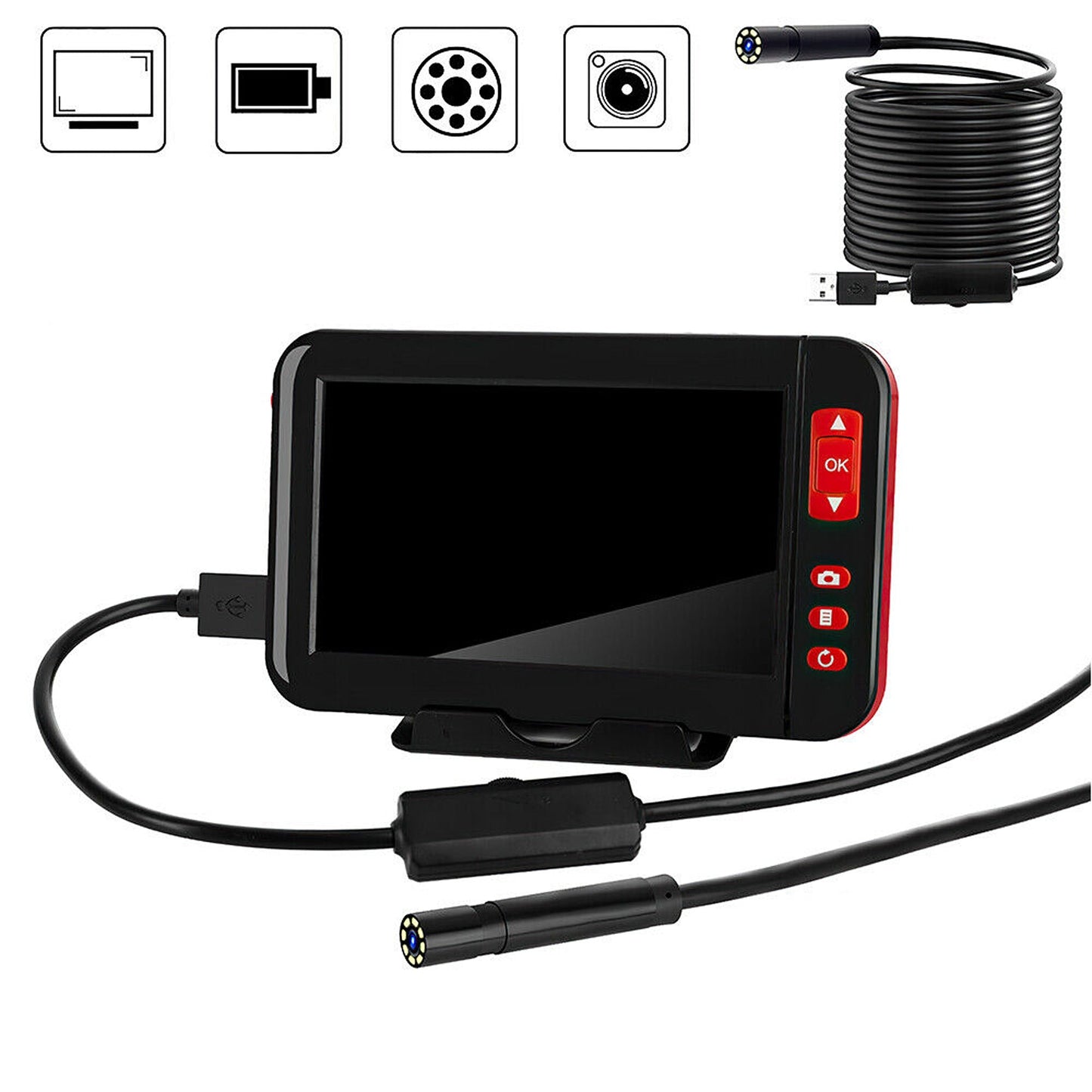 Industrial Endoscope with 4.3in HD Screen 1080P Borescope Inspection Camera