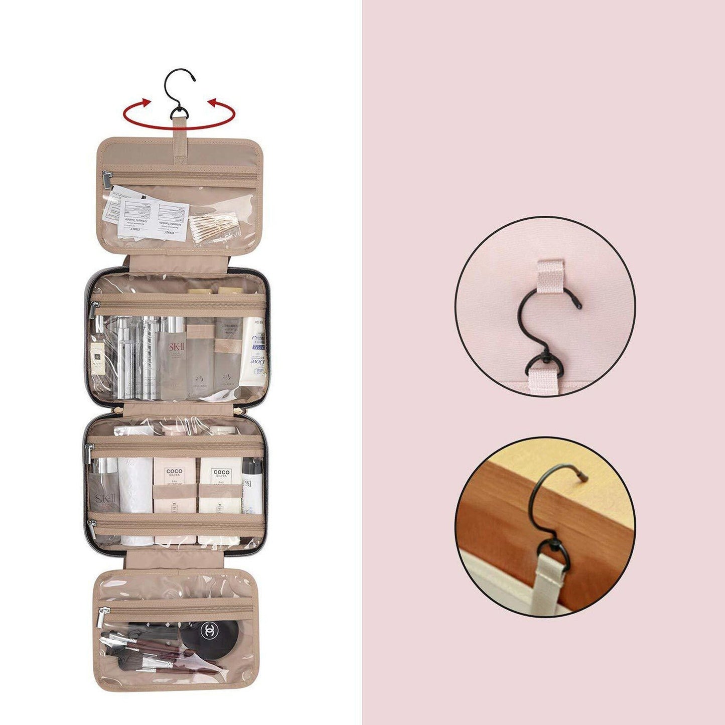 Large Travel Toiletry Organizer with Hanging Hook Cosmetic Makeup Bag