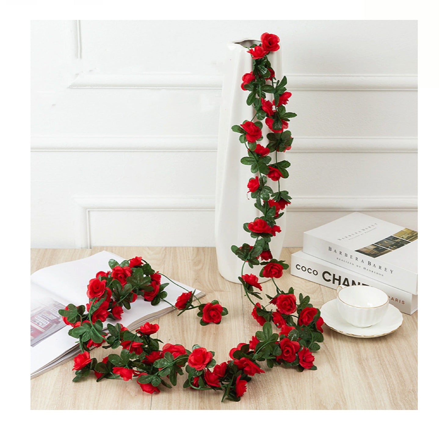 6pcs Artificial Silk Flowers and Ivy Vine Hanging Garland for Wedding