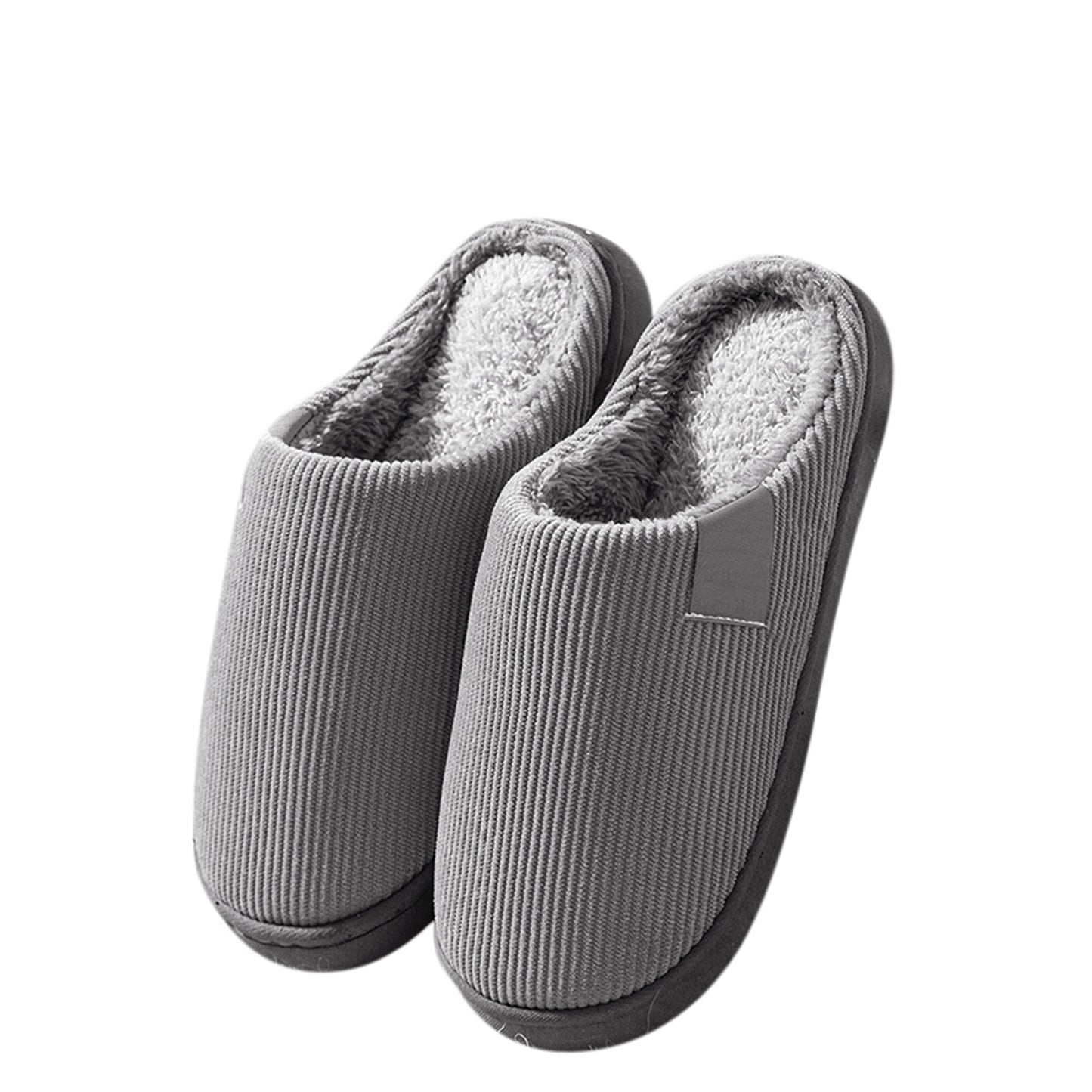 Grey Plush Lined Anti-Slip Winter Slippers Warm Indoor Slides for Men and Women