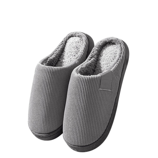 Grey Plush Lined Anti-Slip Winter Slippers Warm Indoor Slides for Men and Women