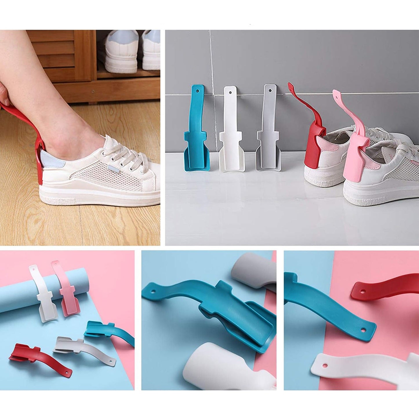 4pcs Easy Shoe Helper Lifting Curve Shoehorn On Off Design