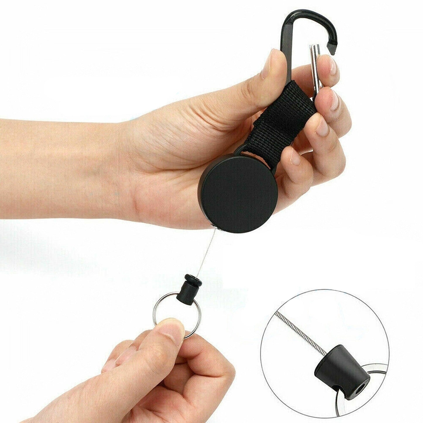 2pcs Stainless Steel Recoil Retractable Key Chain Heavy Duty Pull Ring