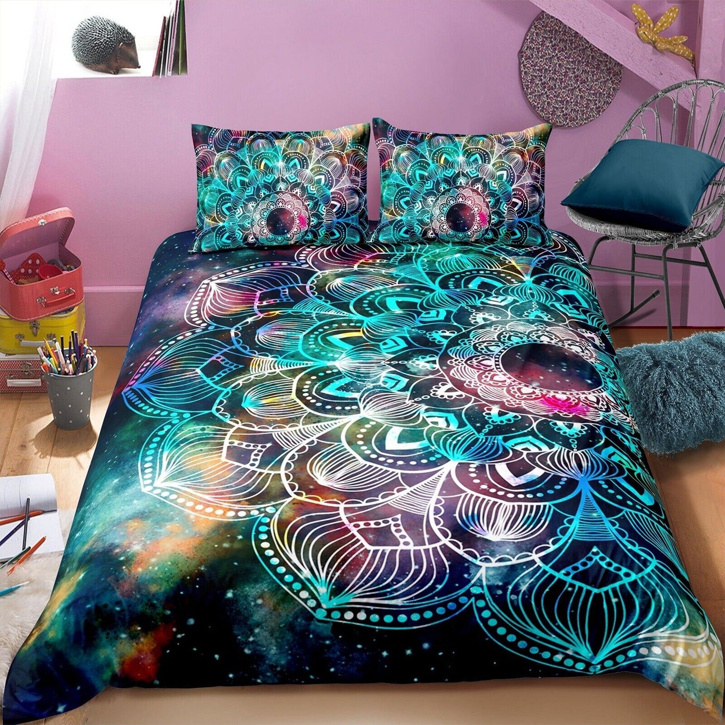 Green Mandala Pattern Bedding Set Soft Quilt Duvet for Queen King Size Bed