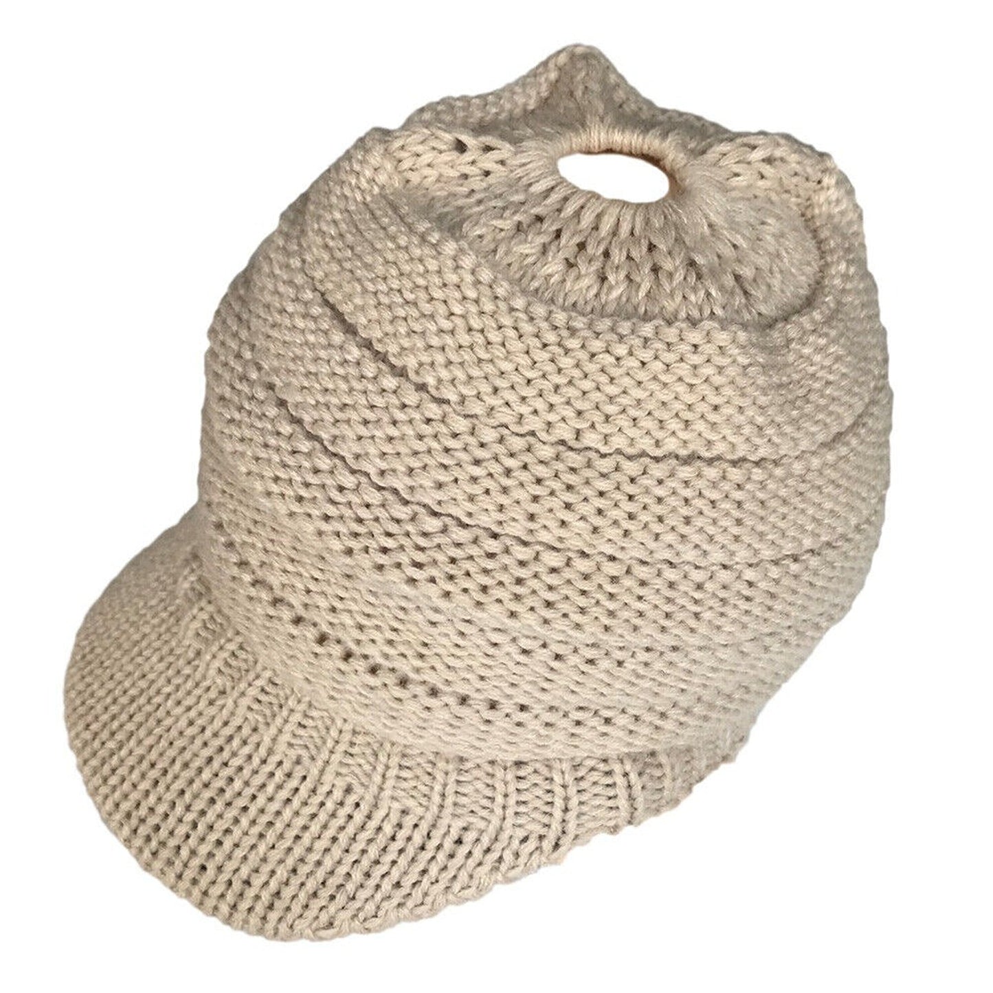 Women’s Winter Ponytail Beanie Cable Knit High Bun Hat Stretch