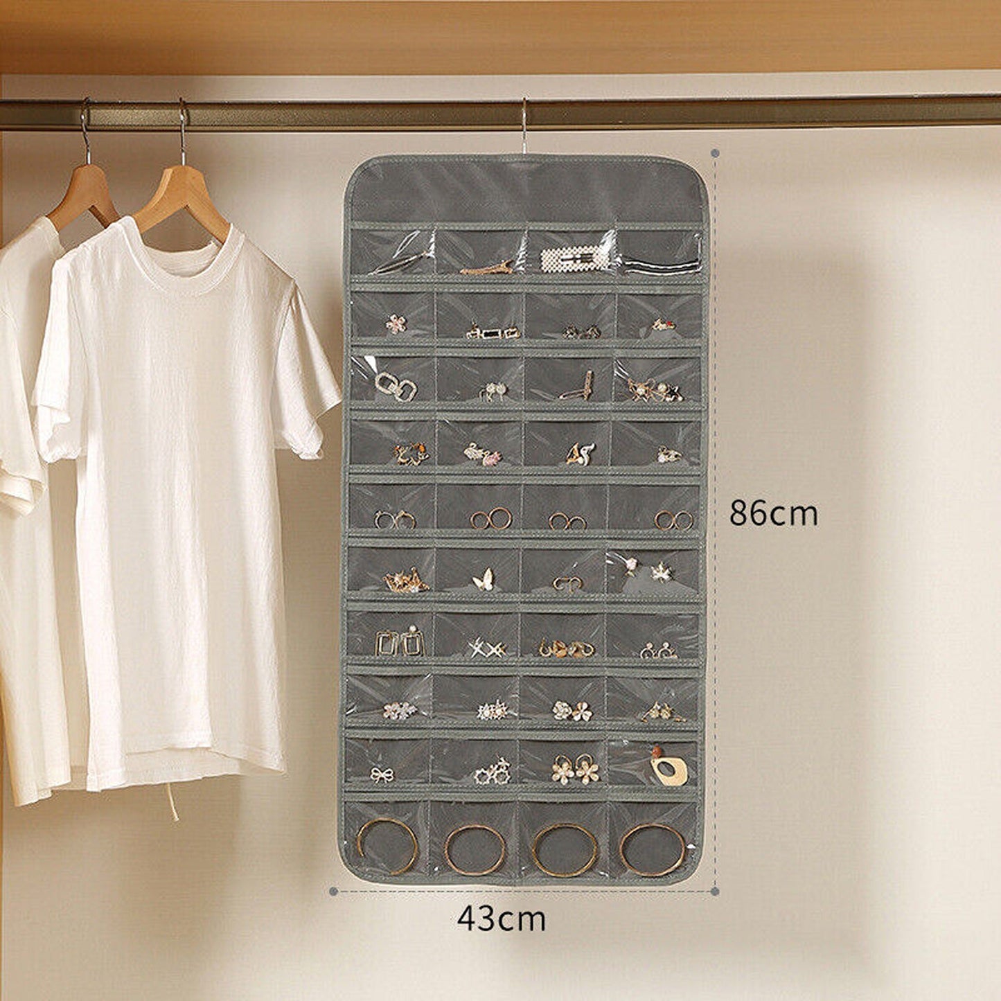 Grey Hanging Jewelry Storage Organizer for Earrings and Accessories