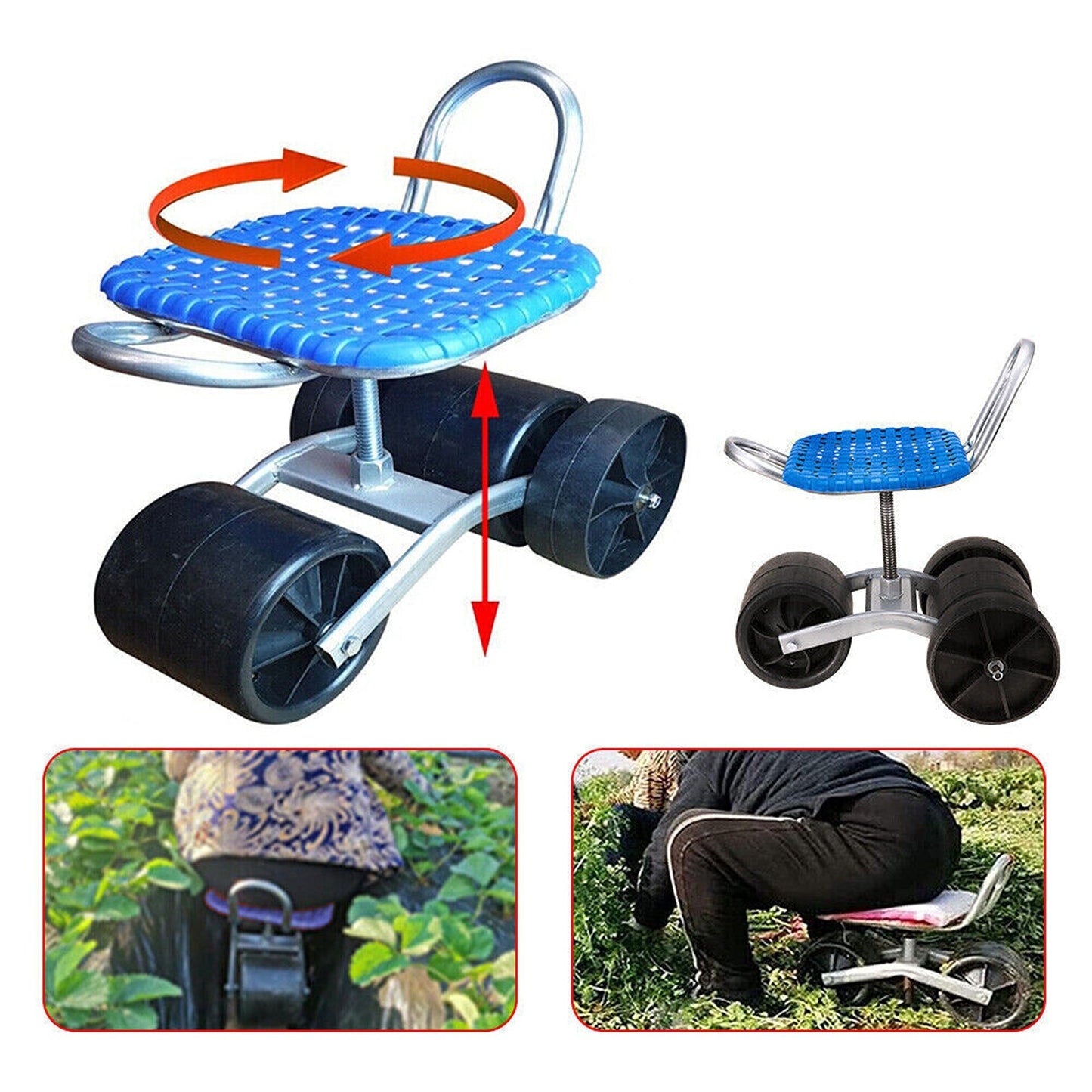 Adjustable Rolling Garden Stool with Wheels 4-Wheel Kneeler Tool