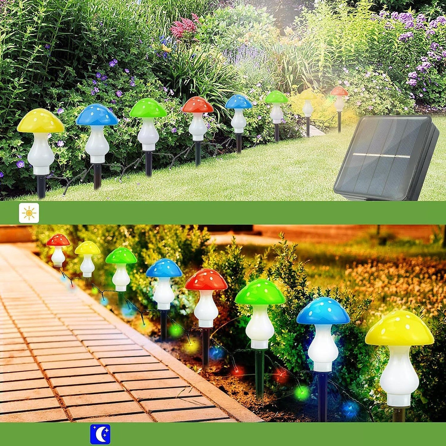 RYB LED Solar Mushroom Fairy Lights for Outdoor Yard Decoration