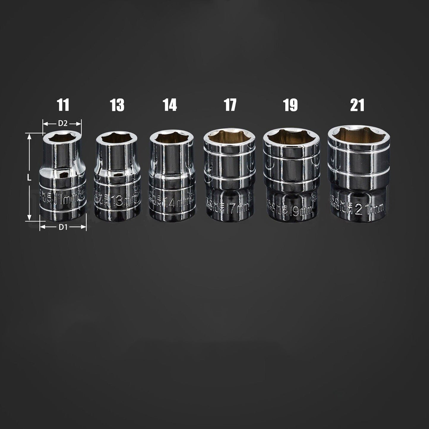 CRV Drive Sockets Set Power Tools Sizes 5 to 21mm