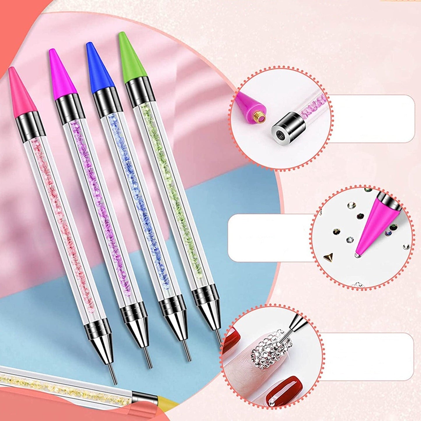2pcs Dual Ended Dotting Manicure Tool with Rhinestone Picker Wax Pencil