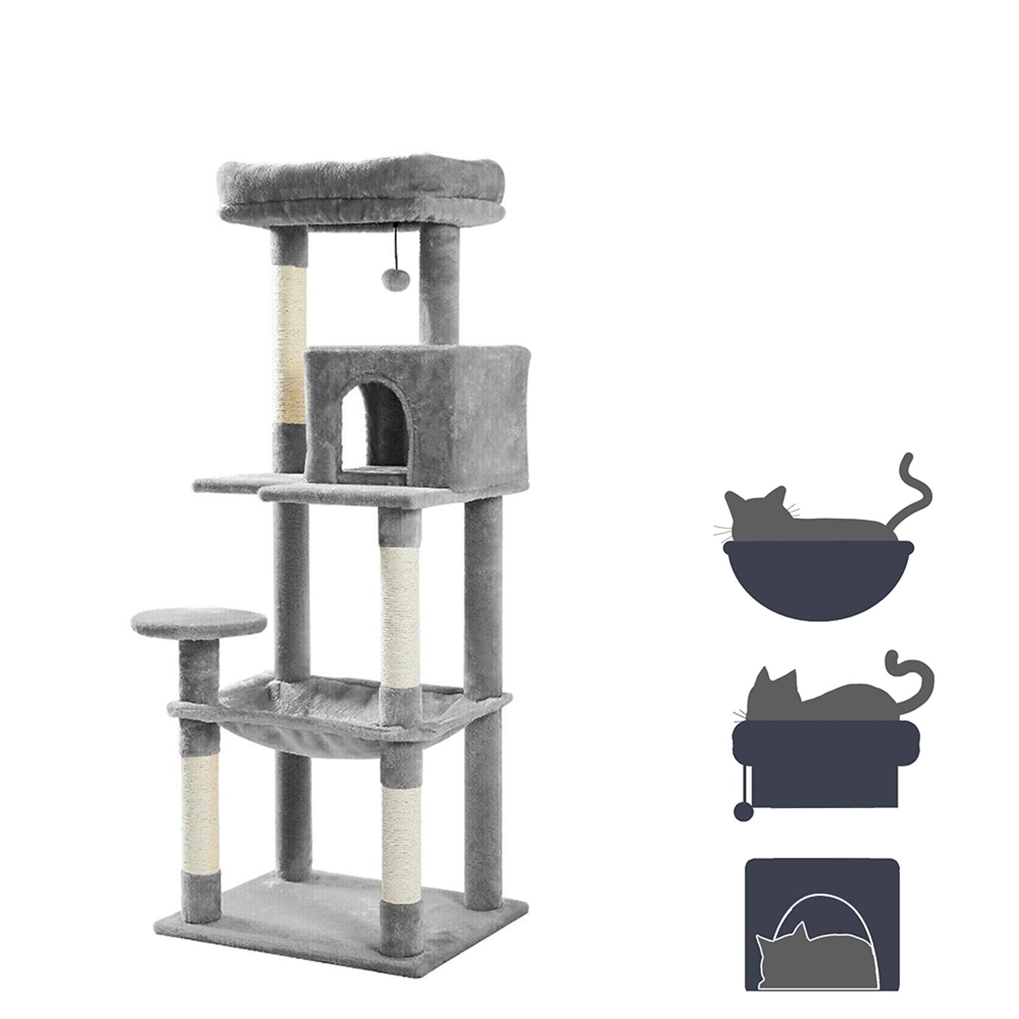 143cm Cats Condo House Cat Tree Tower with Scratching Post and Toys