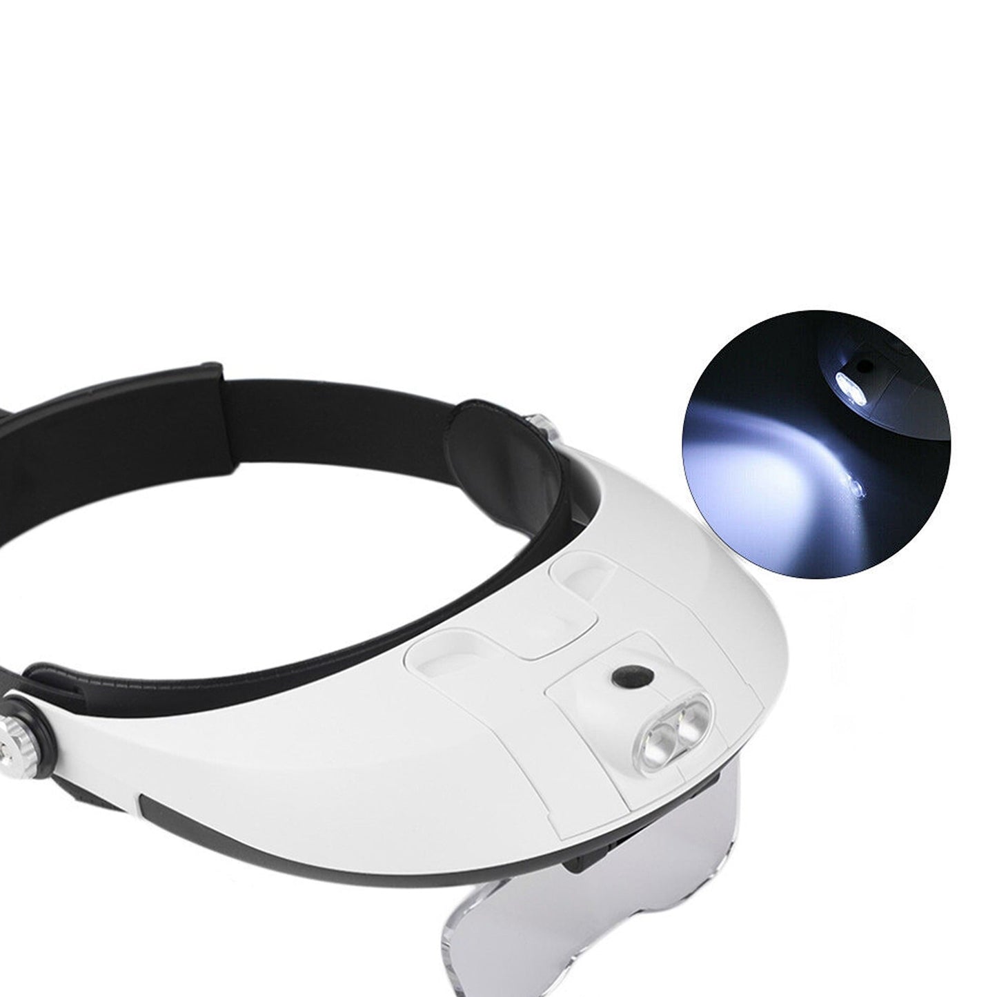 Headset Magnifier with LED Light Illuminated Headband Loupe White