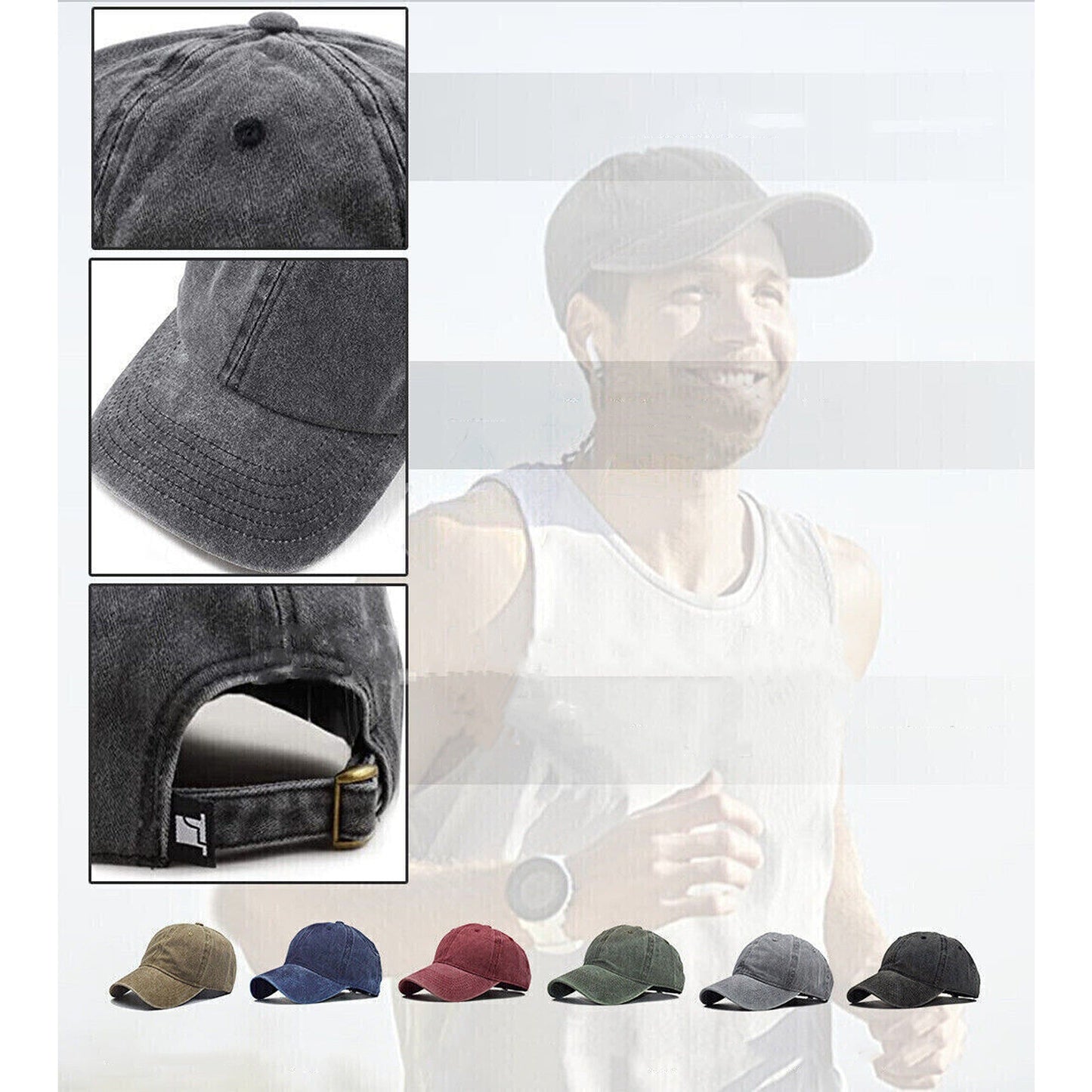 Adjustable Washed Cotton Baseball Cap for Men and Women